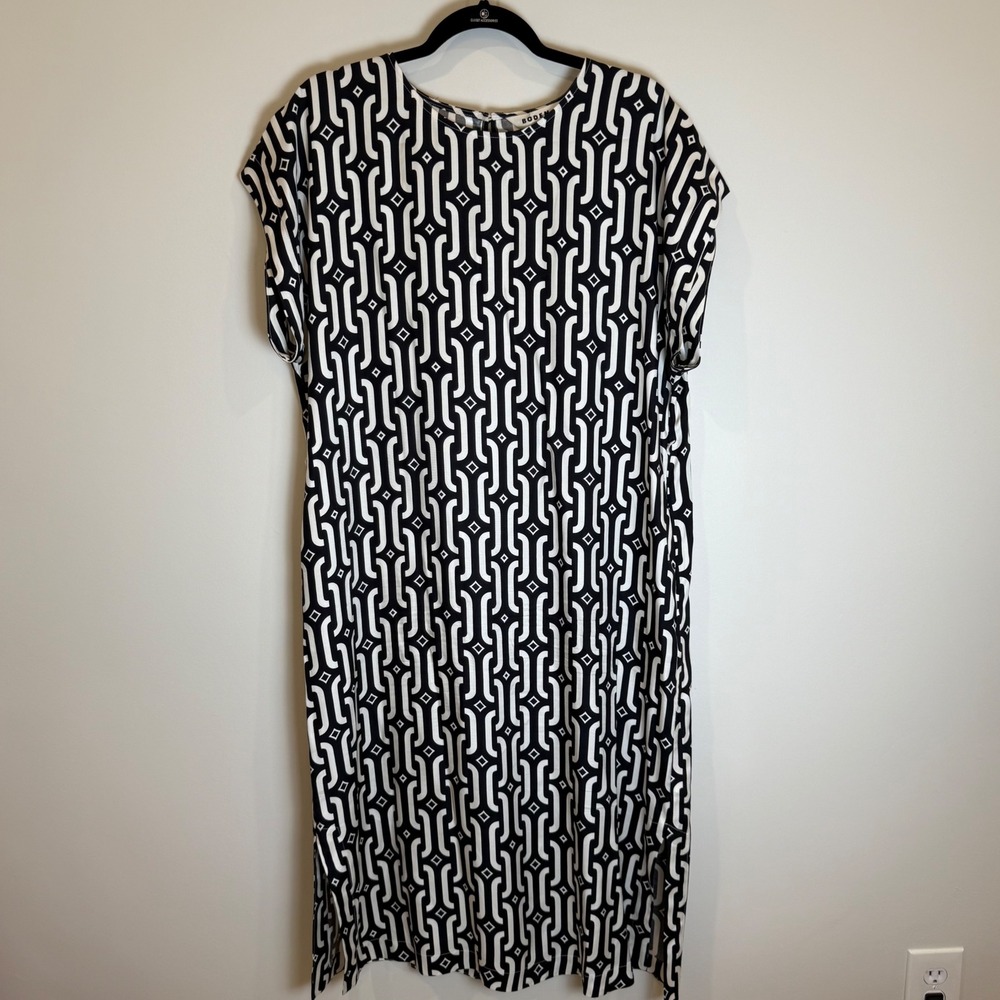 Boden Black & White Geometric Print Maxi Dress US 10R UK 14R Career Casual - Picture 2 of 9
